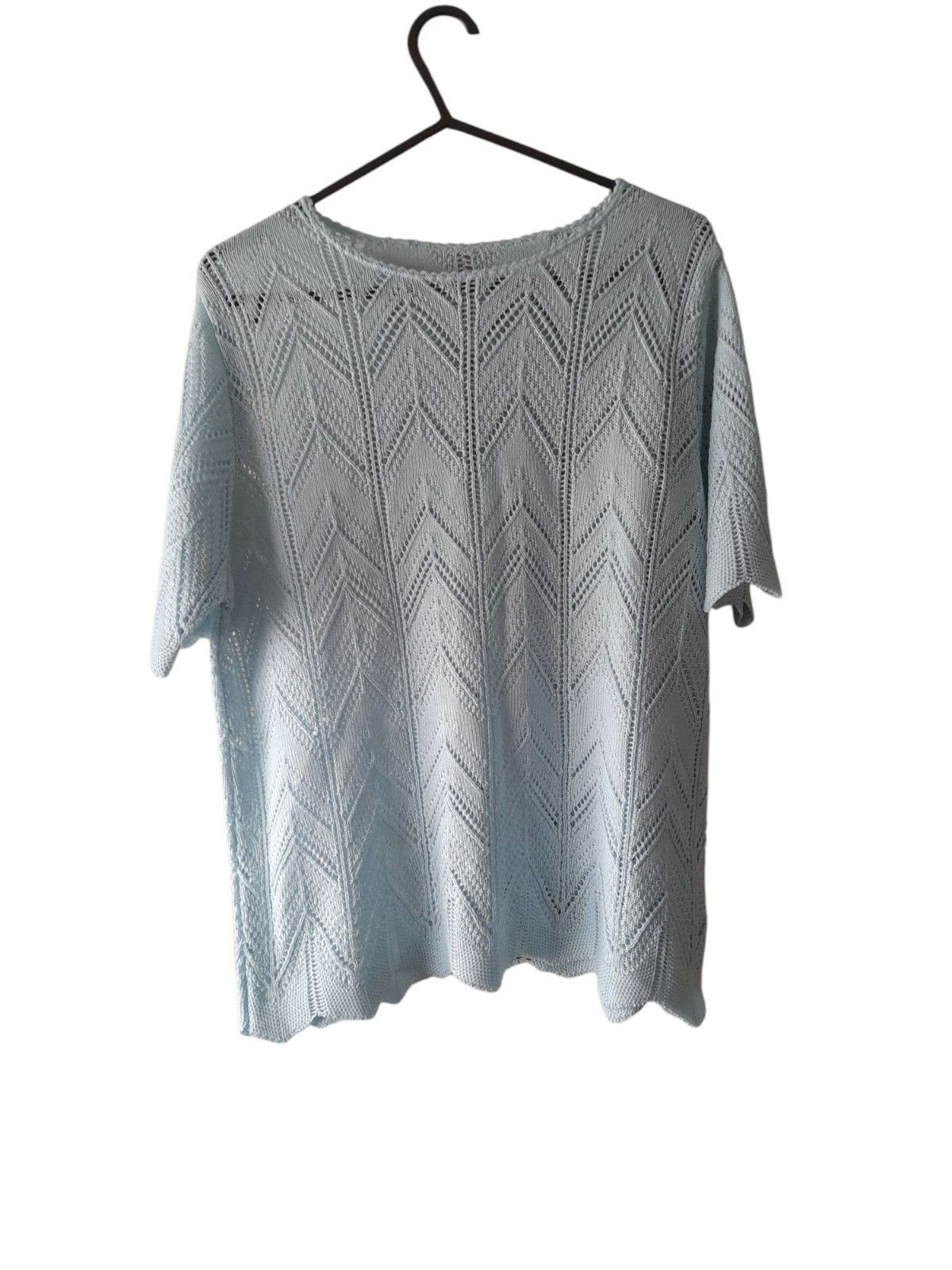 M&S Marks & Spencer Jumper UK 12 Light Aqua S/Sleeve Pointelle Vintage 1990’s