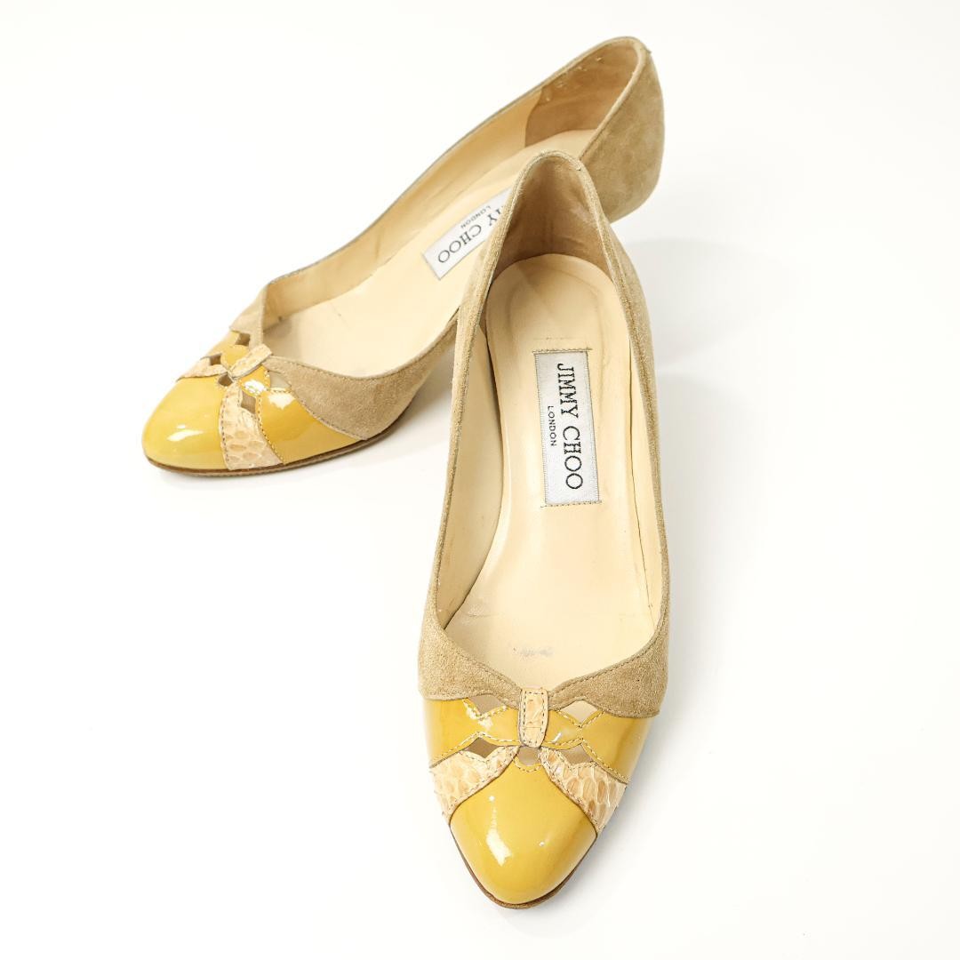 Jimmy Choo Stiletto Heel Pumps Suede x Patent Brown Beige Women’s EU35.5/US5.5