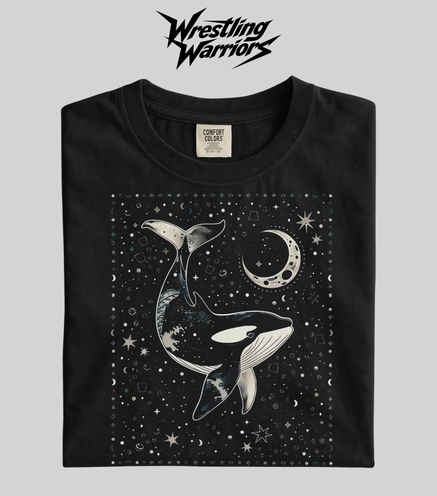 Wrestling Warriors Comfort Color Retro Aesthetic Moon and Stars Orca Graphic Tee