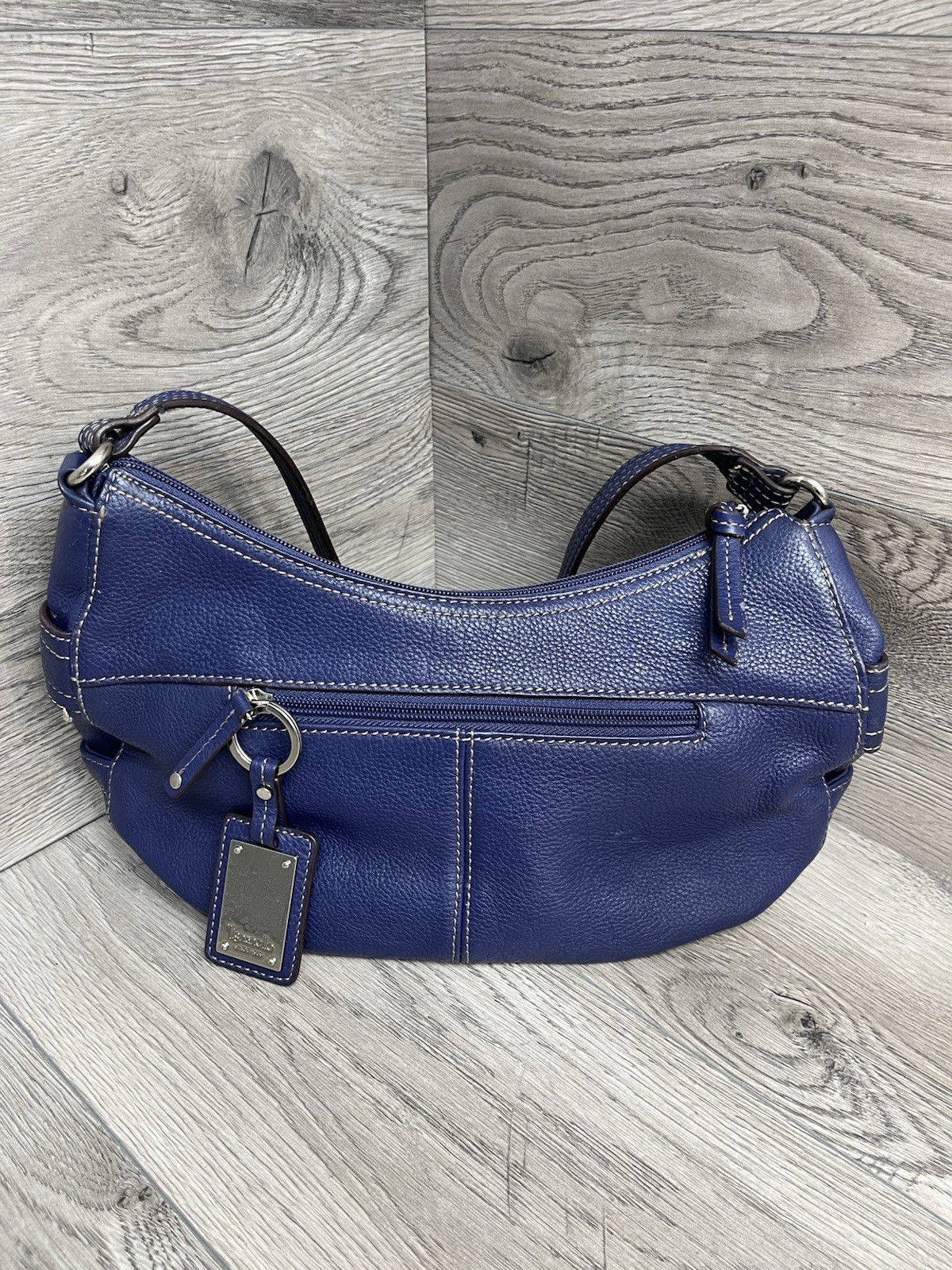 Navy Blue Leathe Shoulder Bag By Tignanello