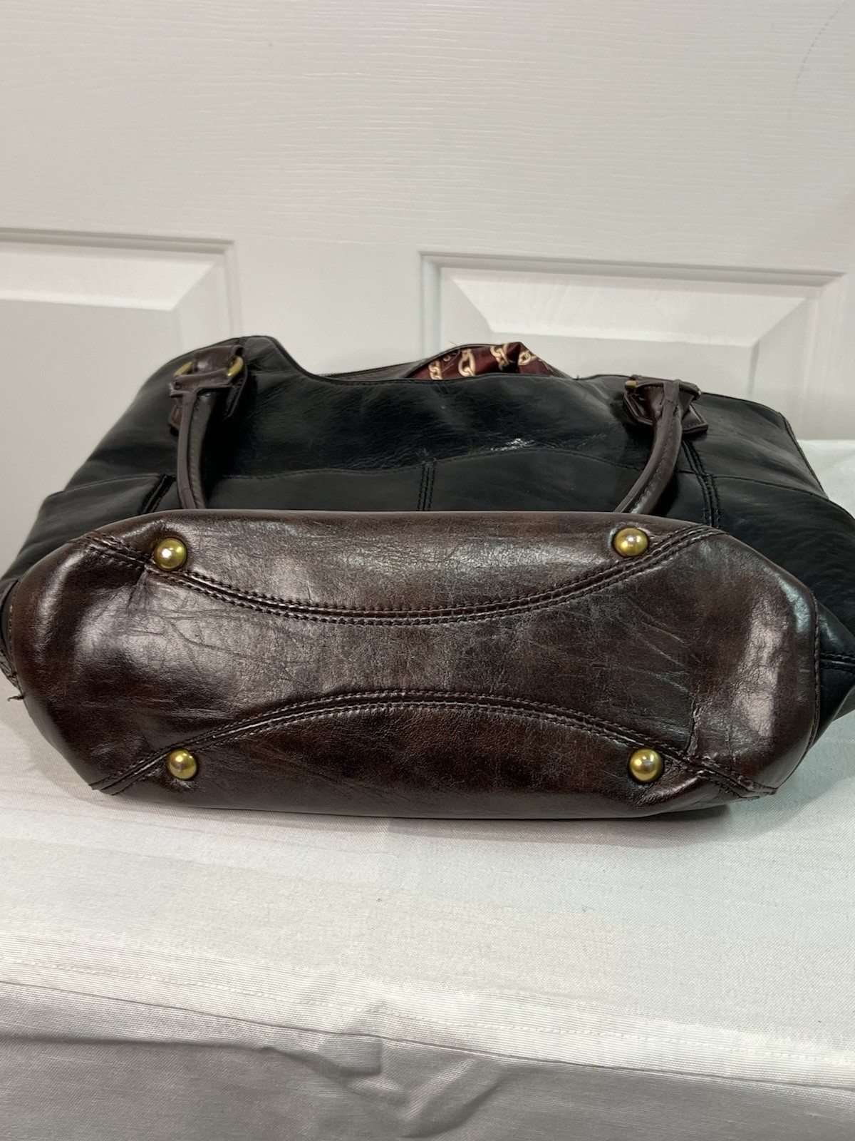 Tignanello Black Leather And Brown Man Made Trim Color Block Shoulder Bag