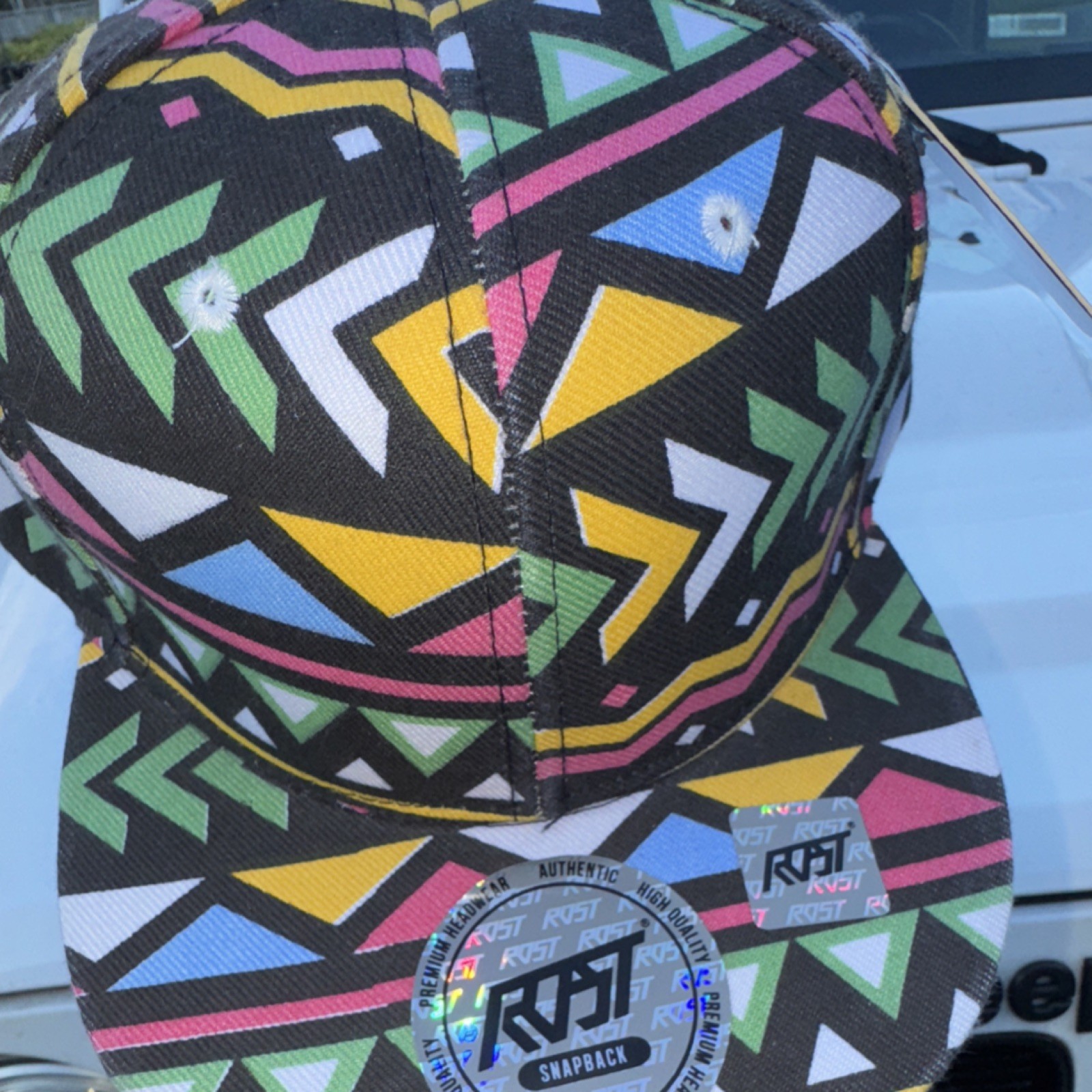 Rost Snapback Hat Black Yellow Green Geometric Pattern Adjustable Men Colorful