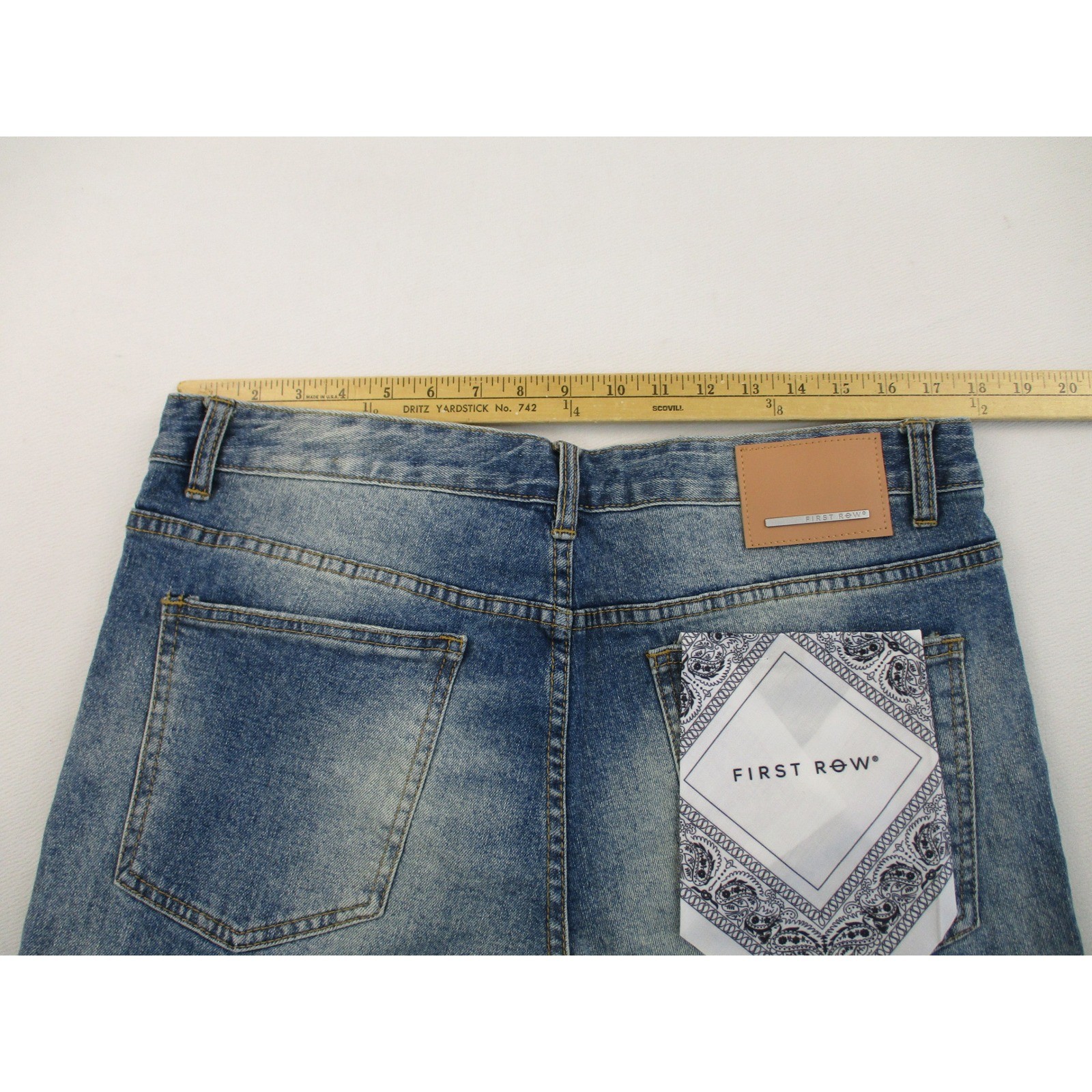 First Row Jeans Mens 36 Blue Slim Straight Distressed Patchwork Camo Utility