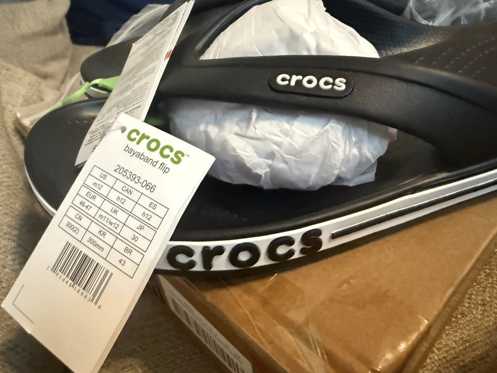 Crocs Bayaband Flip Men’s Black/White Rubber Flip Flop Sandals US 12 205393