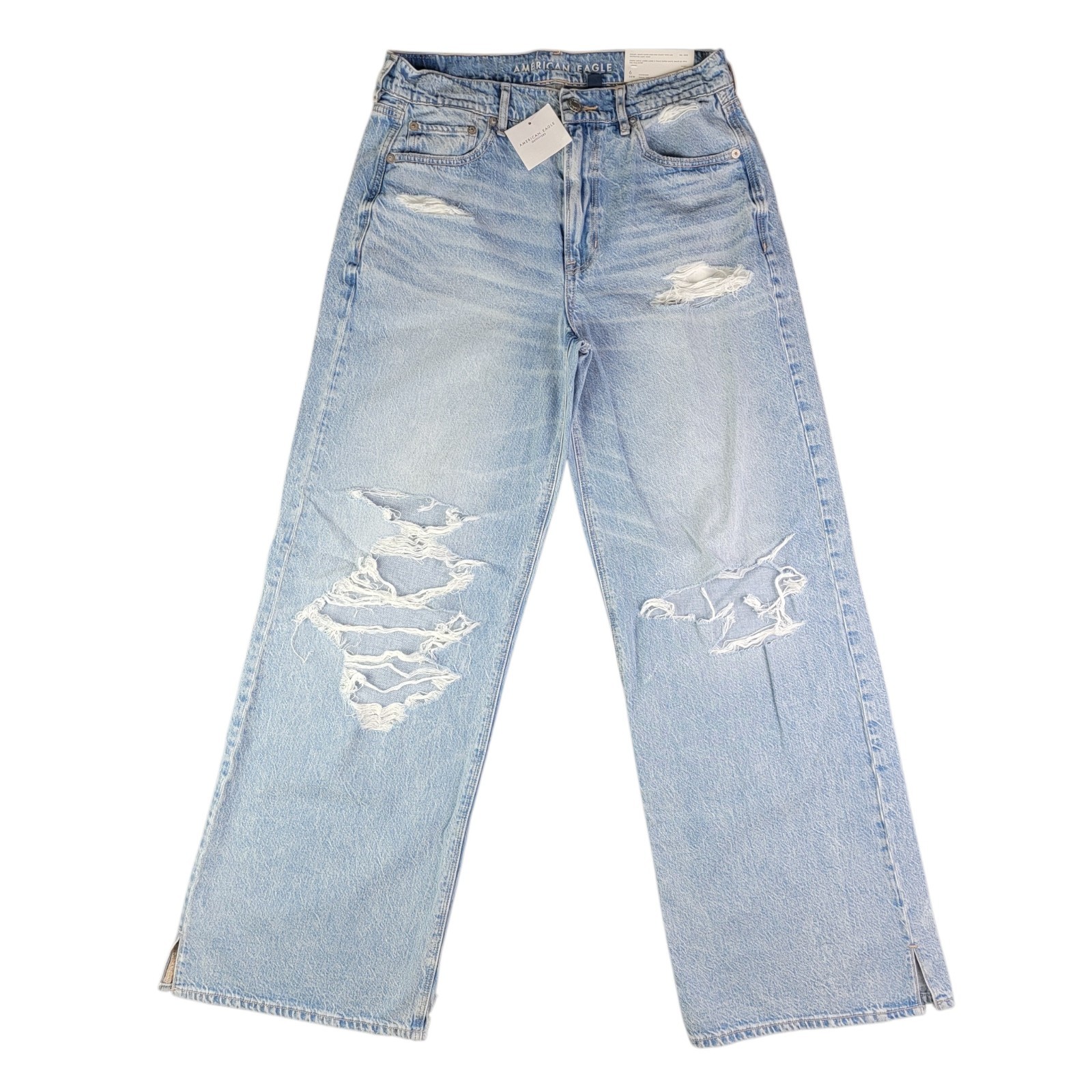 American Eagle Womens 6 Reg Super High Rise Baggy Wide Leg Destroyed Blue Jeans