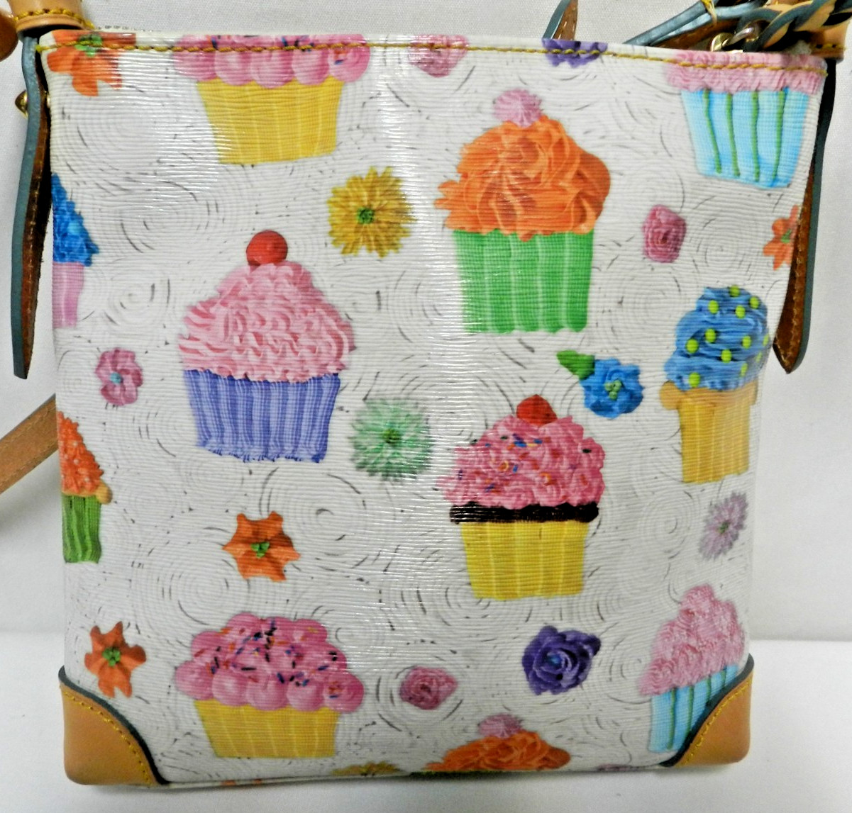 Dooney & Bourke Canvas w/ Leather Cupcake Crossbody bag purse zip top front pkt
