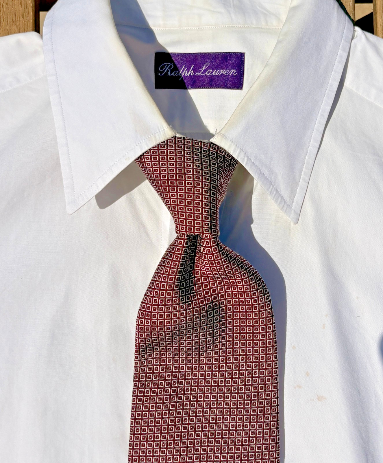 Ralph Lauren Purple Label Long Silk Tie – Violet Squares – England – $235.00