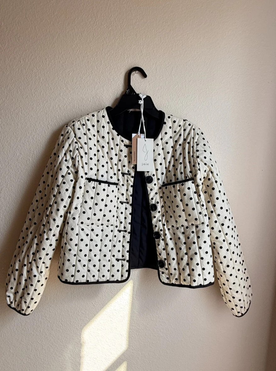 Joie Reversible Quilted Jacket Cream Polka Dot Black Cotton Size S NWT