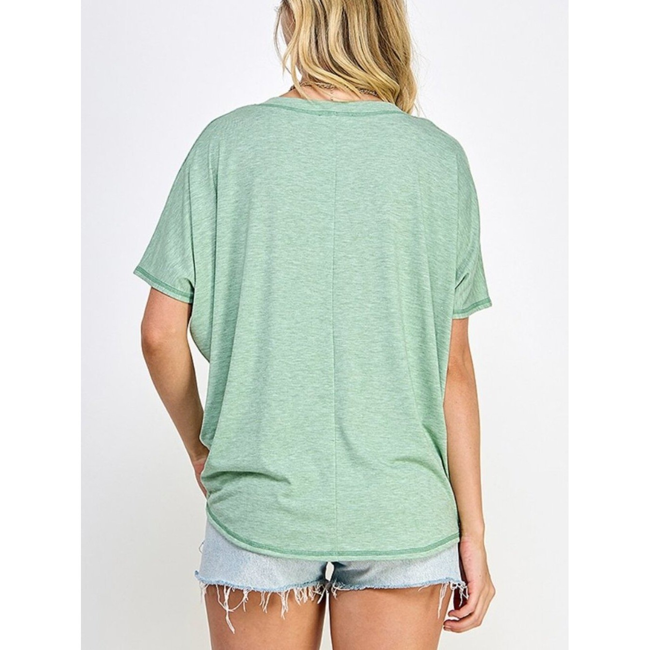 Sage V-Neck Tee With Pocket