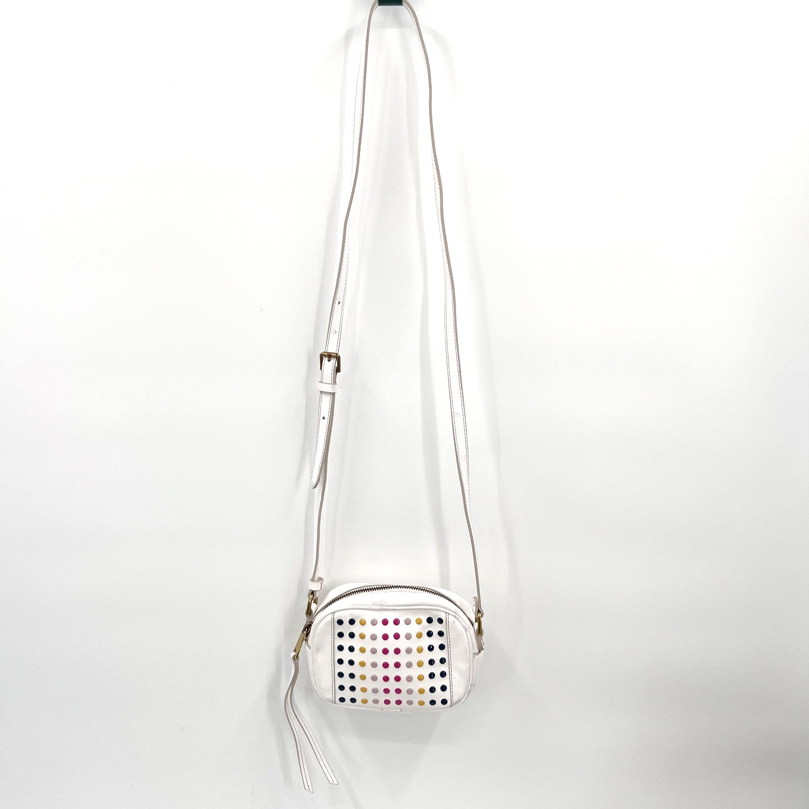 FOSSIL Maisie White with Multi-Colored Dots Mini Oval Crossbody Purse Camera Bag