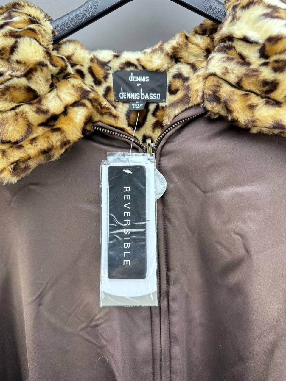 Dennis by Dennis Basso Womens Brown Leopard Print Double Sided Faux Fur Coat M