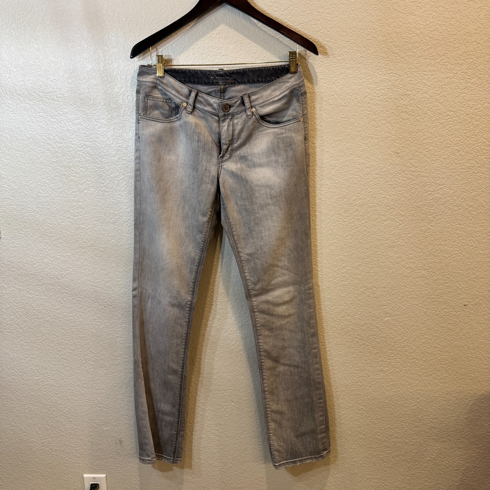 Elie Tahari “Azella” Skinny Jeans in a faded grey wash