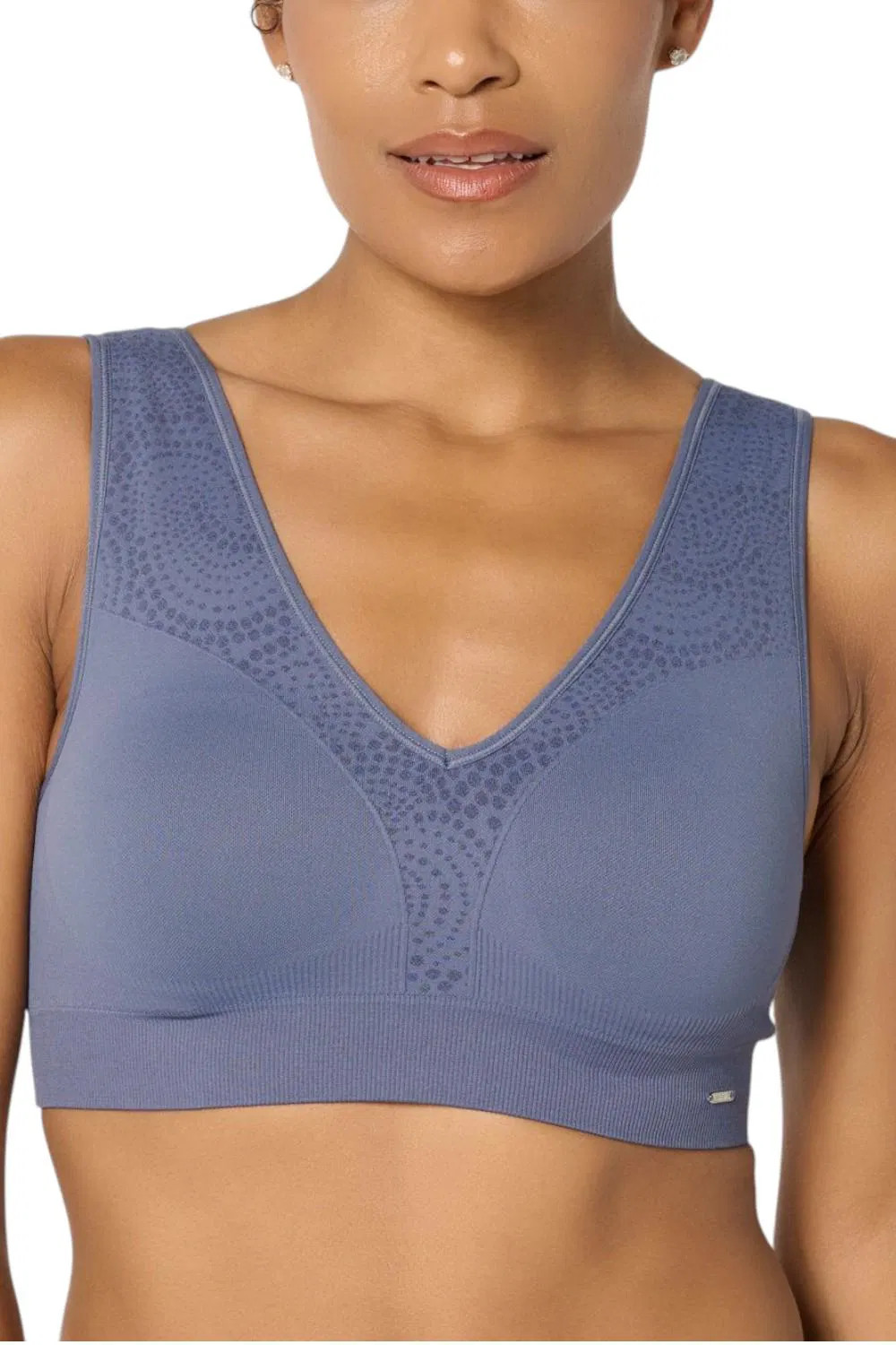Breezies Women’s Seamless Jacquard Back Smoothing Bra NightshadowBlue