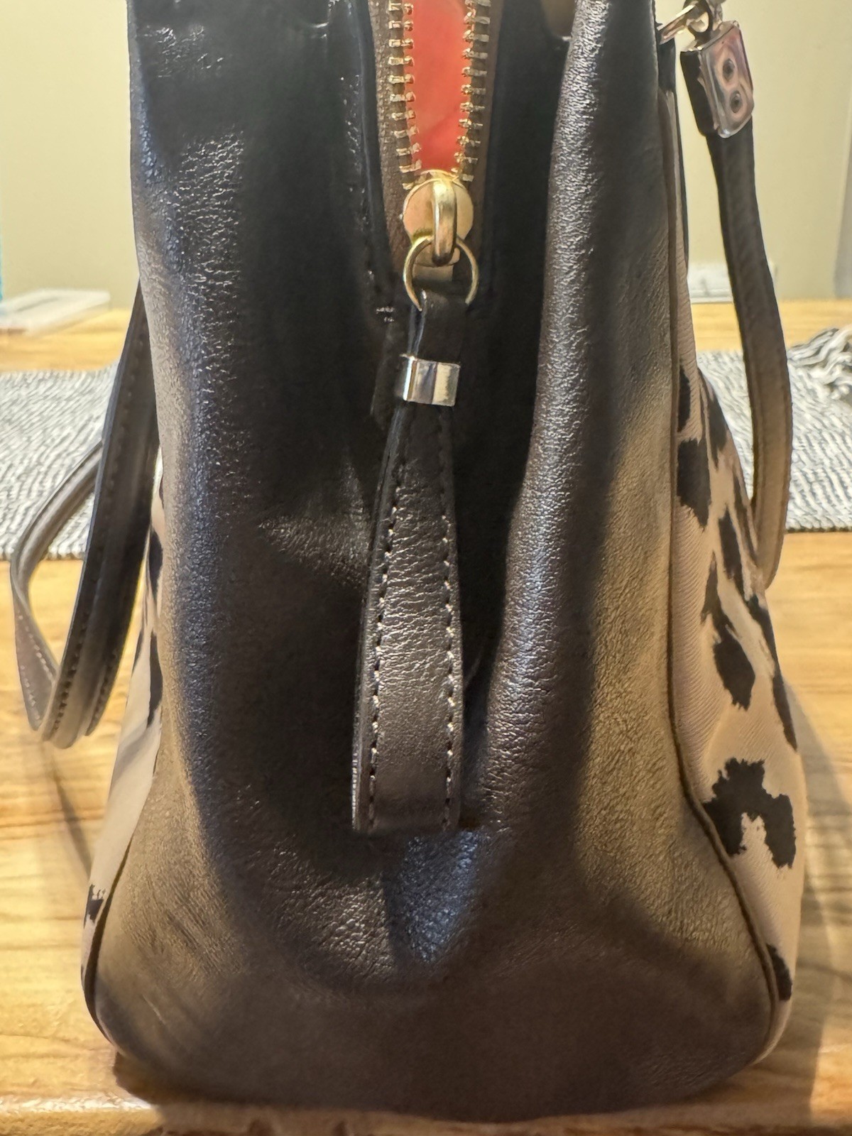 Coach Leopard Print Madison Satchel Top Handle Bag Brown/Black Gold Hardware