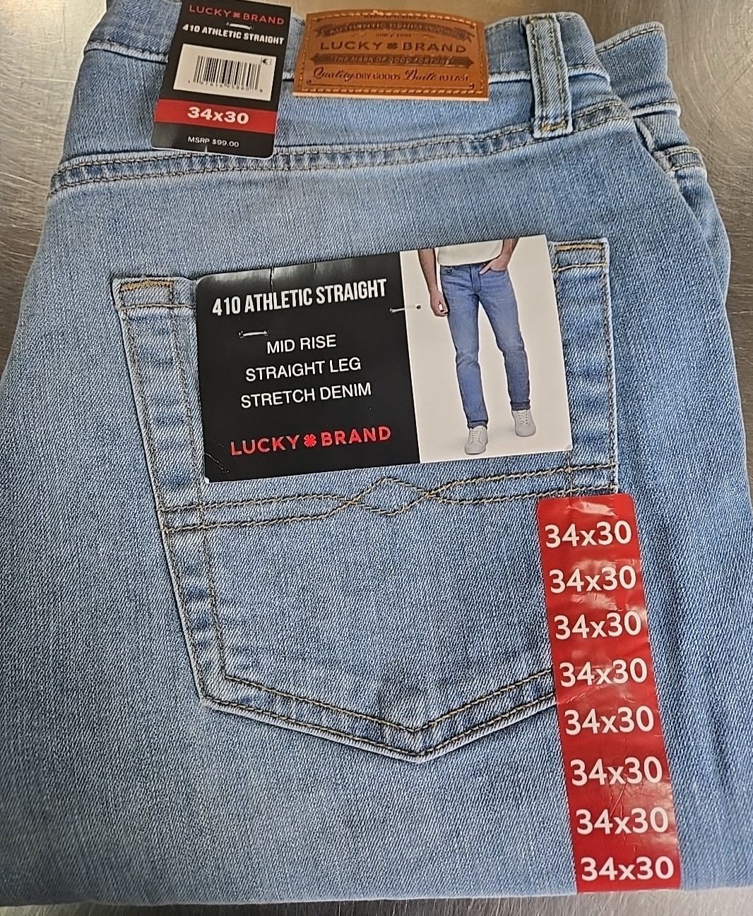 NWT: Men’s Lucky Brand 410 Athletic Straight Jeans – Light Wash – 32×30 or 34×30