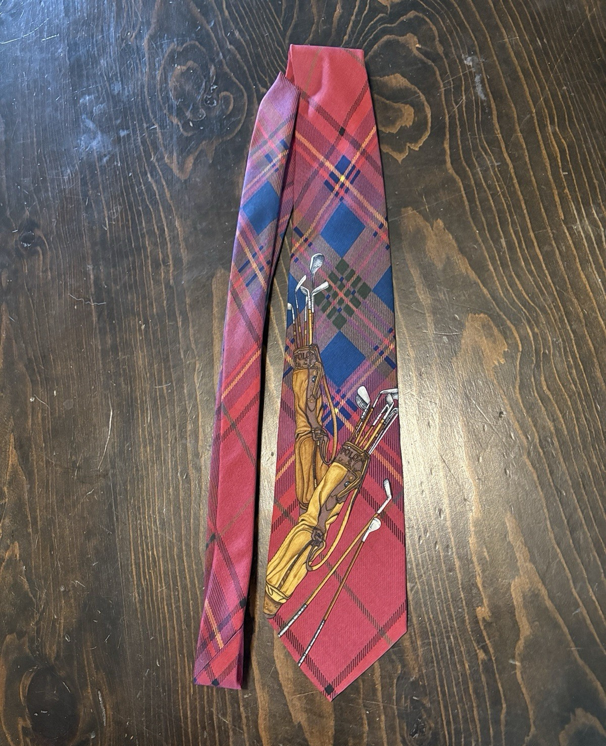 Vintage Polo Ralph Lauren for Nordstrom Golf Tie Tartan Plaid Golf Clubs Novelty