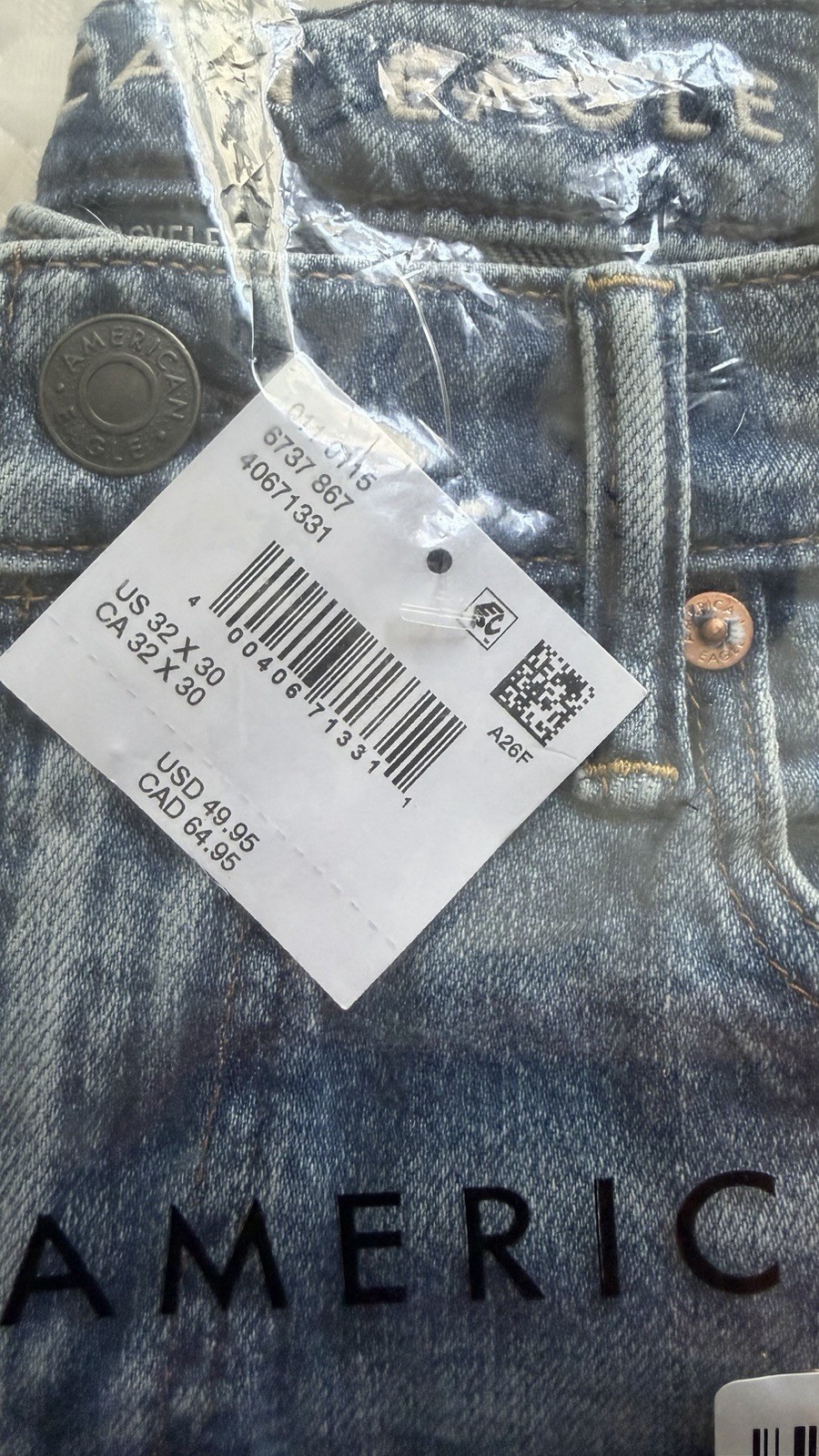 American Eagle Men’s Bootcut Jeans Blue Light Wash Solid Denim New w/ Tags