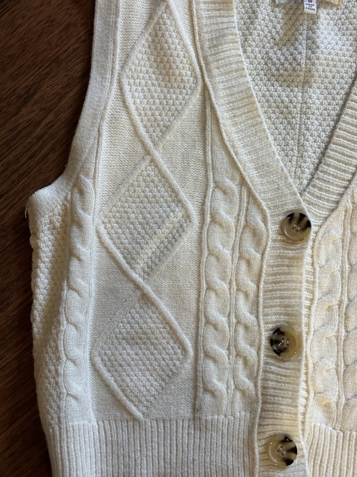 Hazel Moon Cream Cable Knit Sweater Vest Cardigan Top Cropped Womens Size M