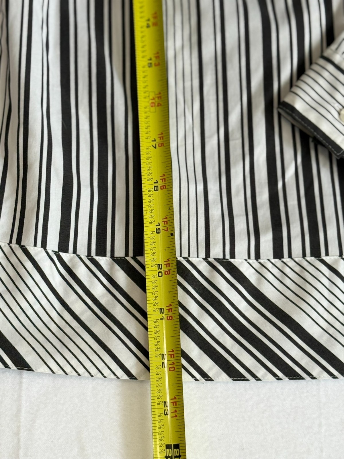 Talbots Petites SP Black White Stripe Tie Waist Long Sleeve Blouse Cotton