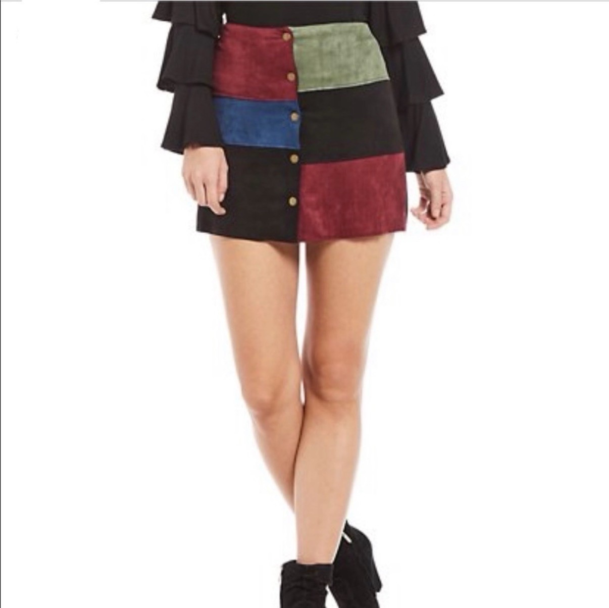NWT Sugar lips Multicolored Suede Mini Skirt Size Small Button Down Front