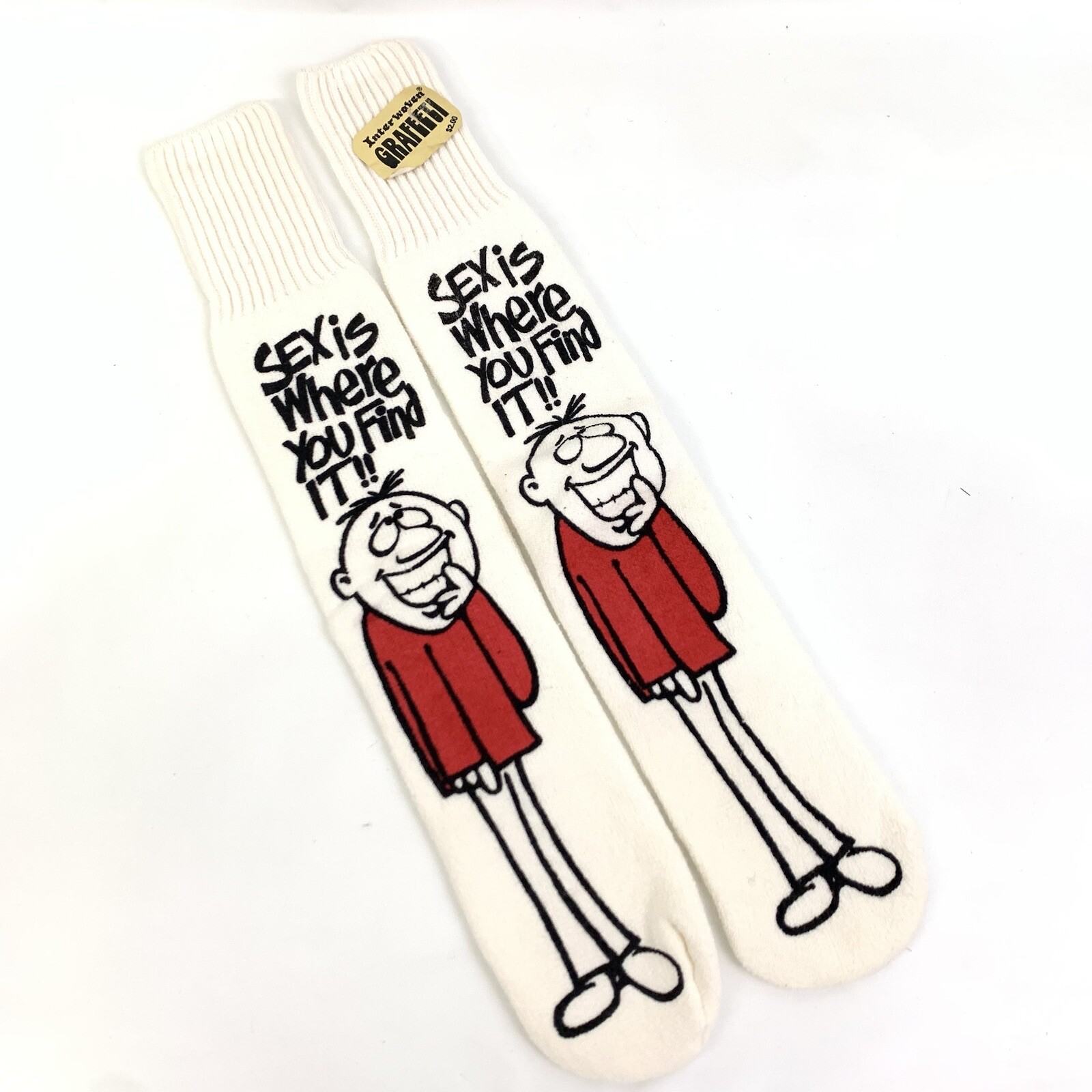 Vintage Interwoven Novelty Funny Cartoon Tube Socks 9-15 Mens 18.5” Long