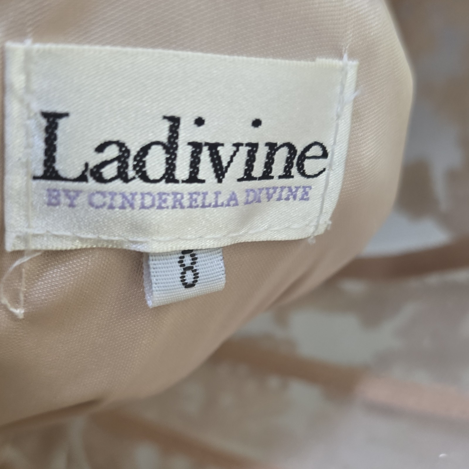 Ladivine by Cinderella Divine Champagne Sequin Sleeveless Prom Gown Size 8