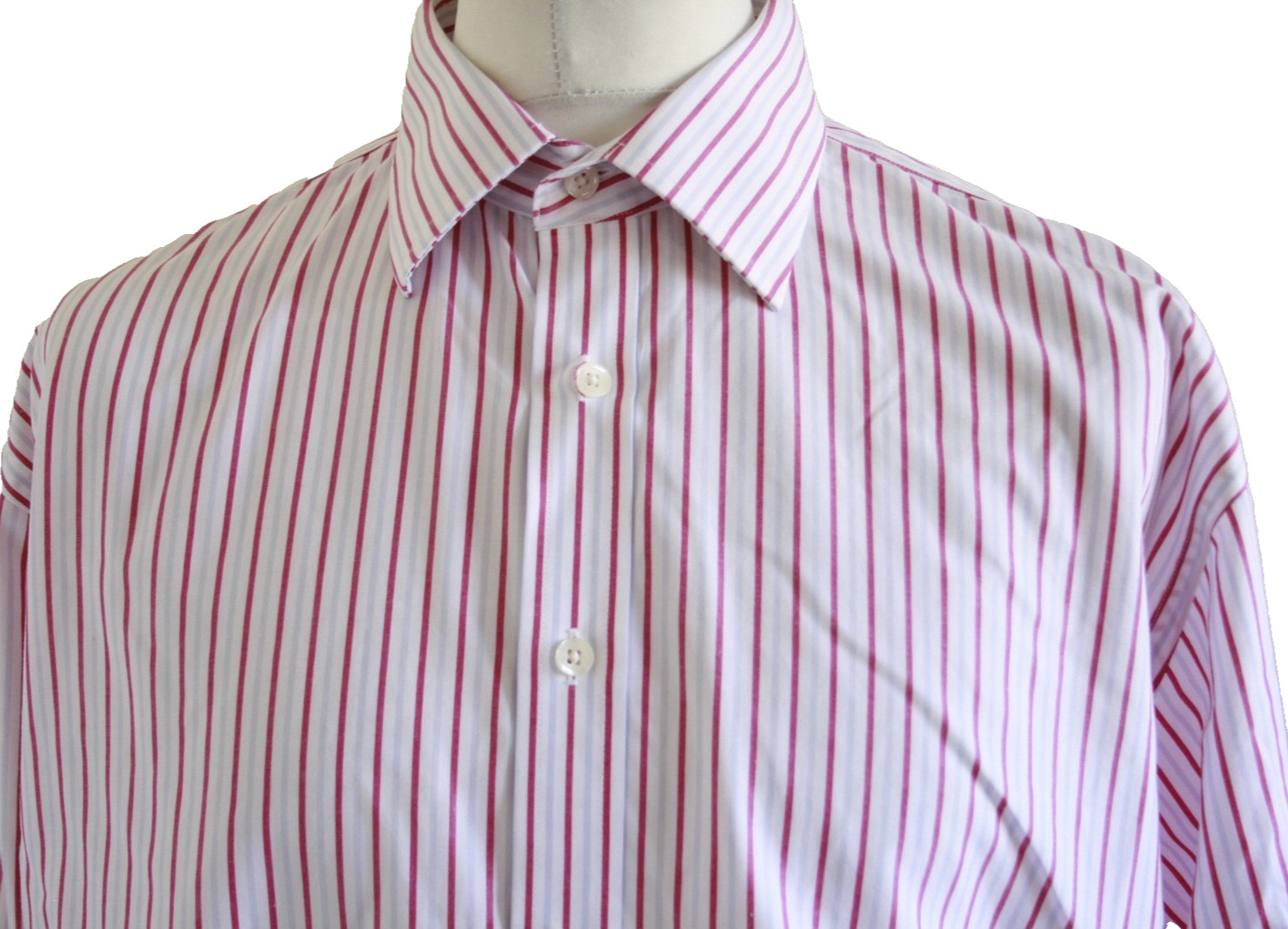 Charles Tyrwhitt Mens 17.5/36 Hot Pink Clay Stripe Shirt Long Sleeve Double Cuff