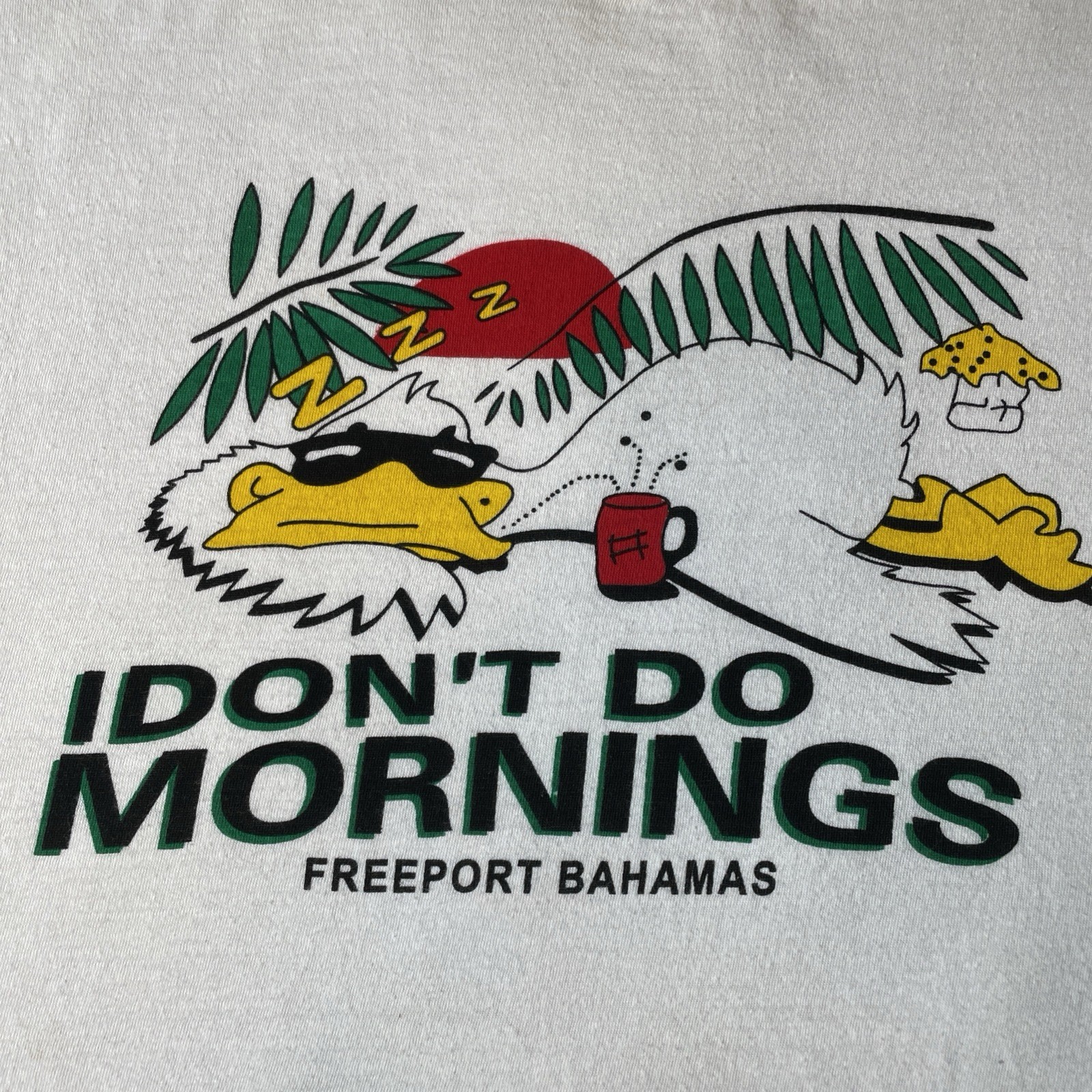 Vintage 80’s 90’s Bahamas T Shirt Mens XL White I Don’t Do Mornings Funny Tee