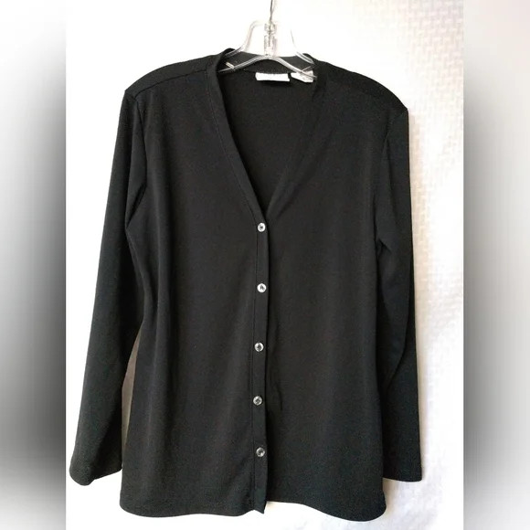 Kathy Ireland Knit Cardigan Top Black Minimalist Wardrobe Basic Medium Chest 36″