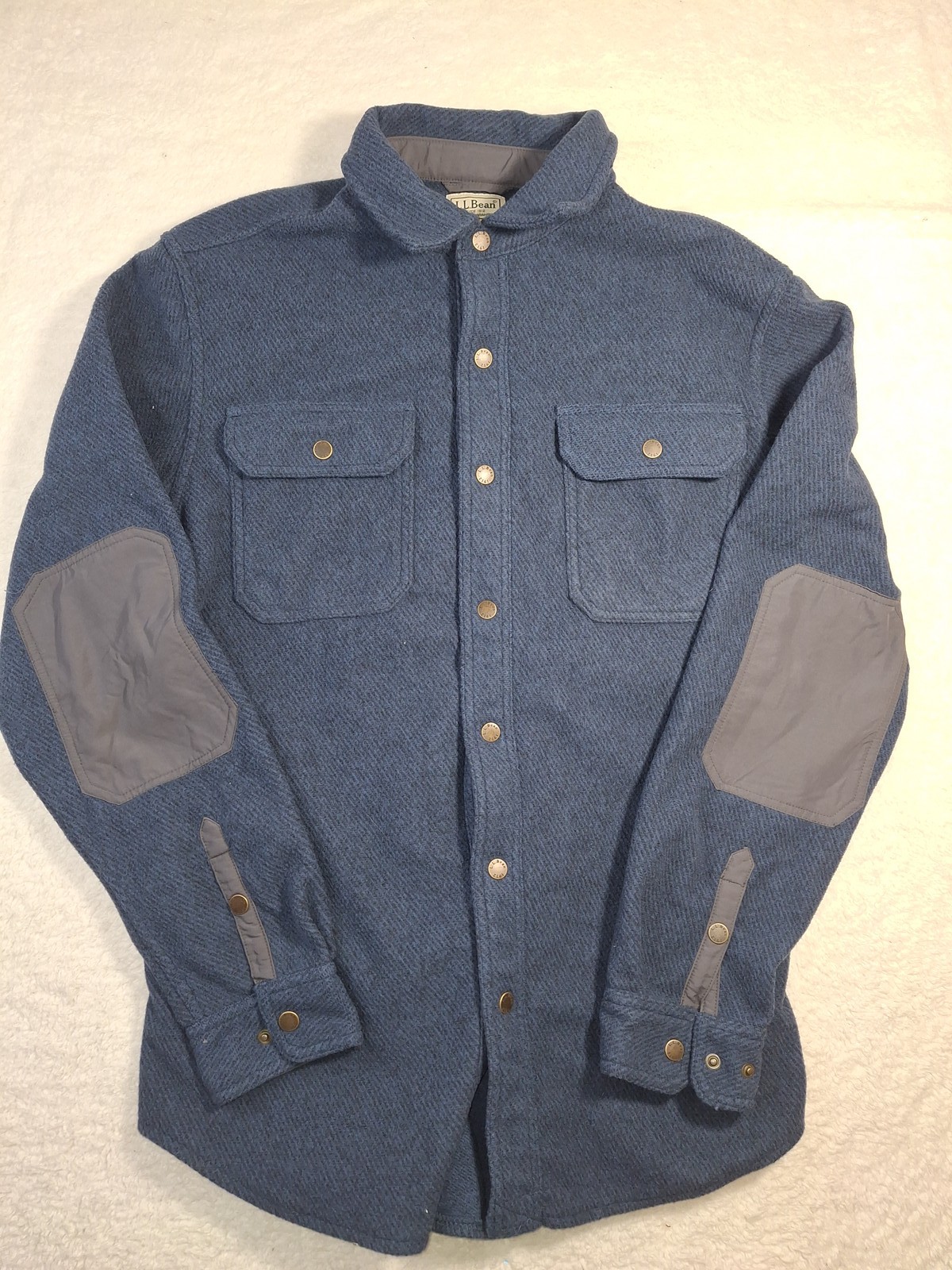 L.L.Bean Men’s Small Regular Blue Button Front Shirt Jacket Elbow Patches