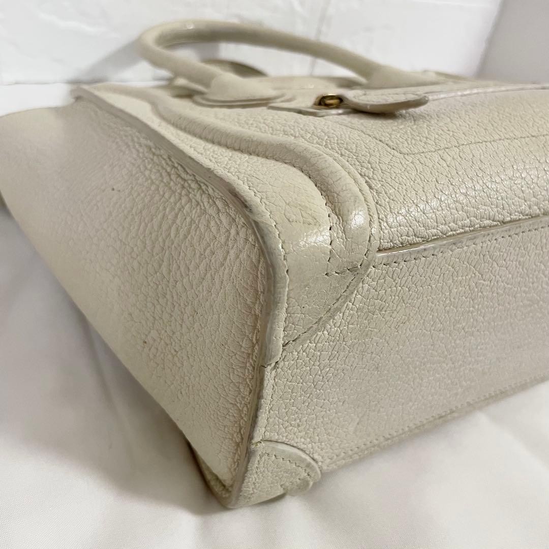 Celine Luggage Nano Shopper Handbag Drummed Calfskin White 7.87 With Strap