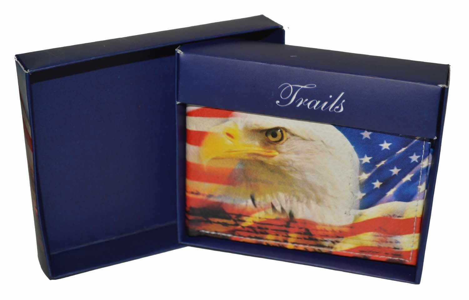 Leatherboss Men Bifold Exotic Wallet US American Flag Eagle with gift box