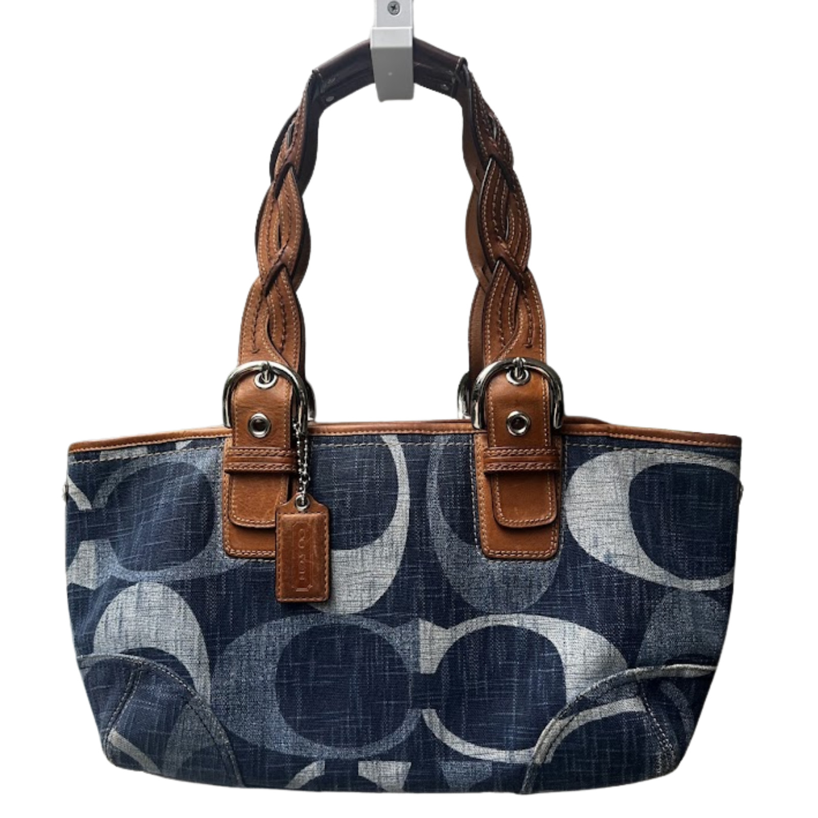 Y2K Coach Signature Denim Monogram Purse with Braided Leather Straps