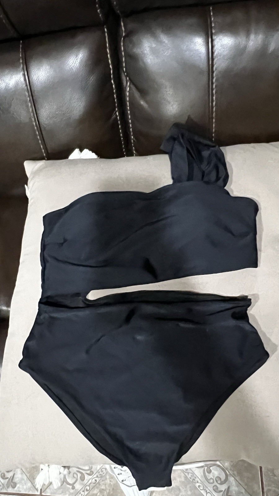 Black One Shoulder High Waist Bikini Set 80% Nylon 20% Spandex Size L