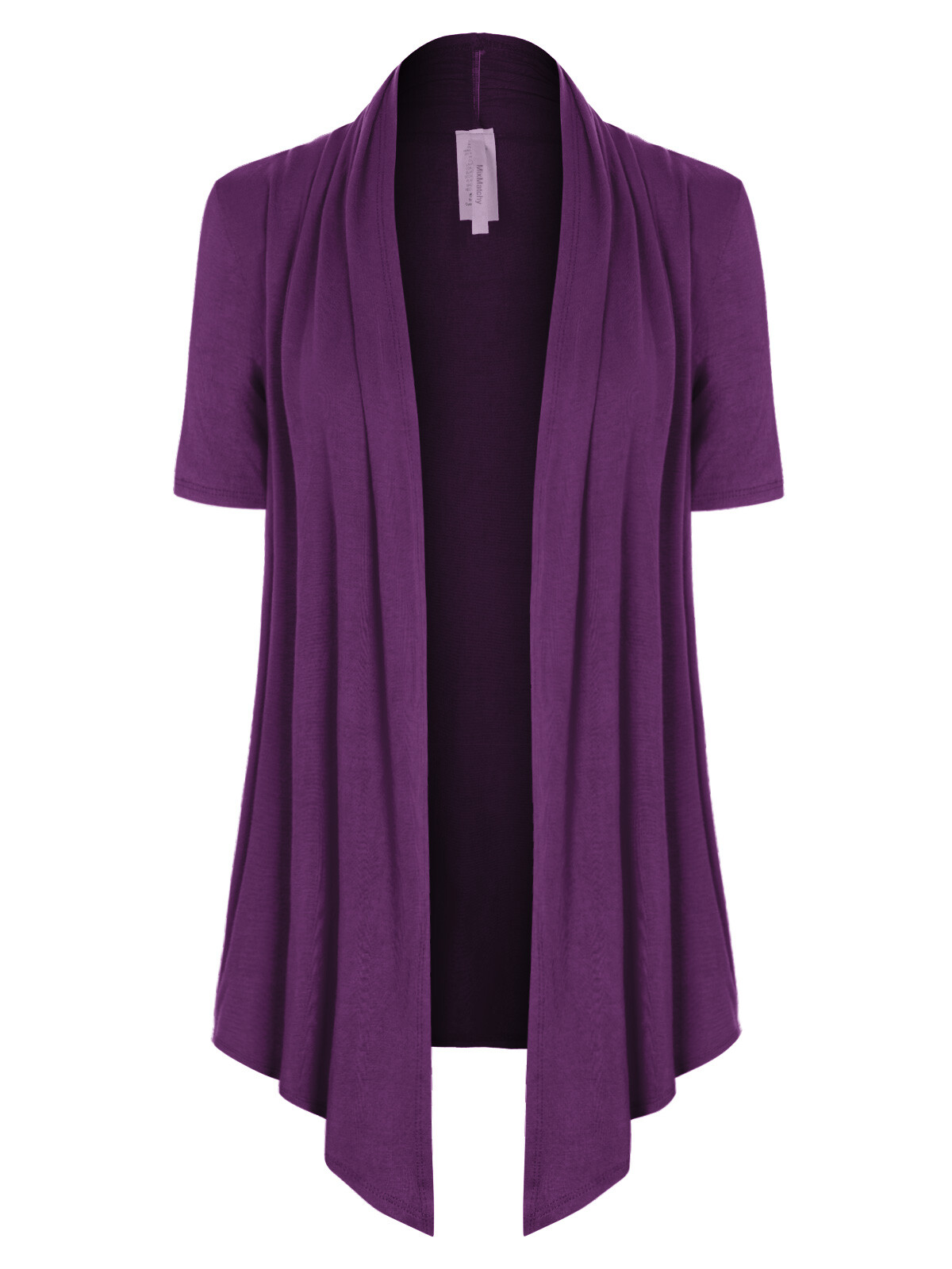 MixMatchy Solid Jersey Knit Short Sleeve Open Front Draped Cardigan