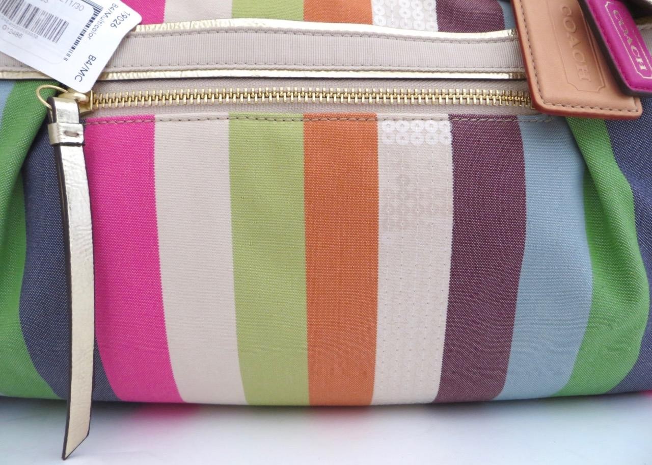 New Coach Legacy Striped Pink Green Blue Sequined Rocker Purse Crossbody RARE!