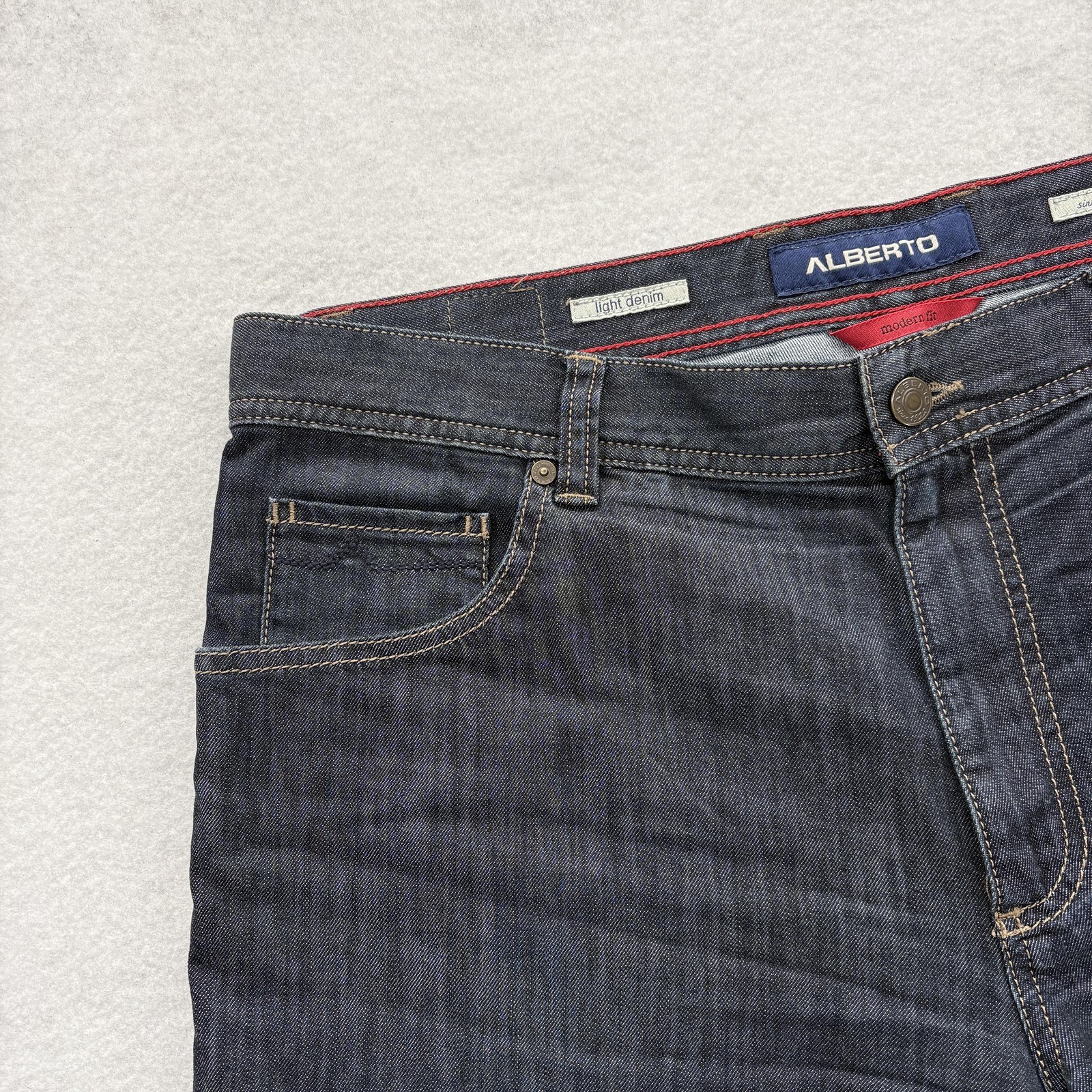 Alberto Stone Modern Fit Jeans Mens 36×32 Blue Dark Wash Regular Stretch Denim