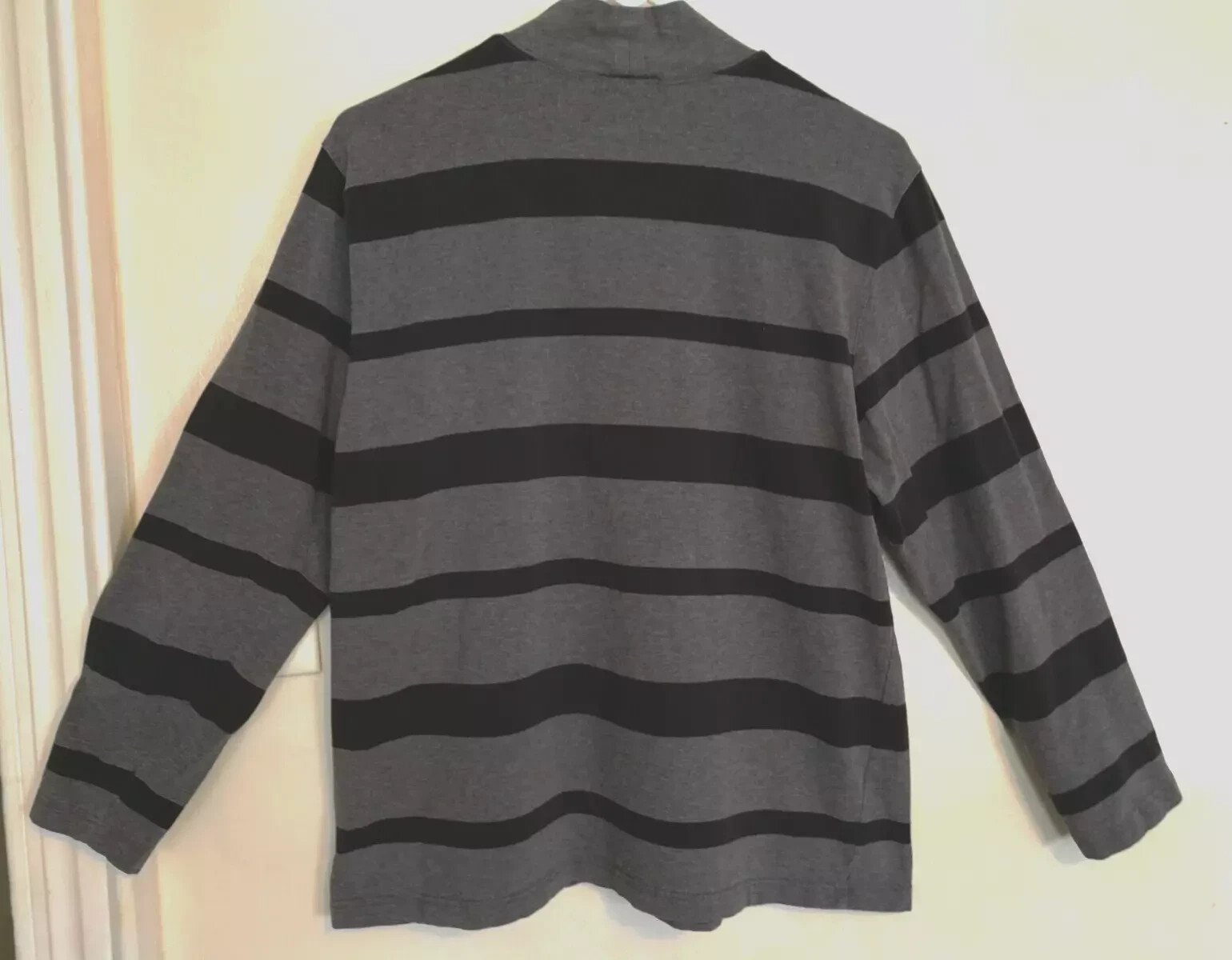 Talbots Womens Blouse 1X Plus Black Gray Striped Shirt Top Long Sleeve Office