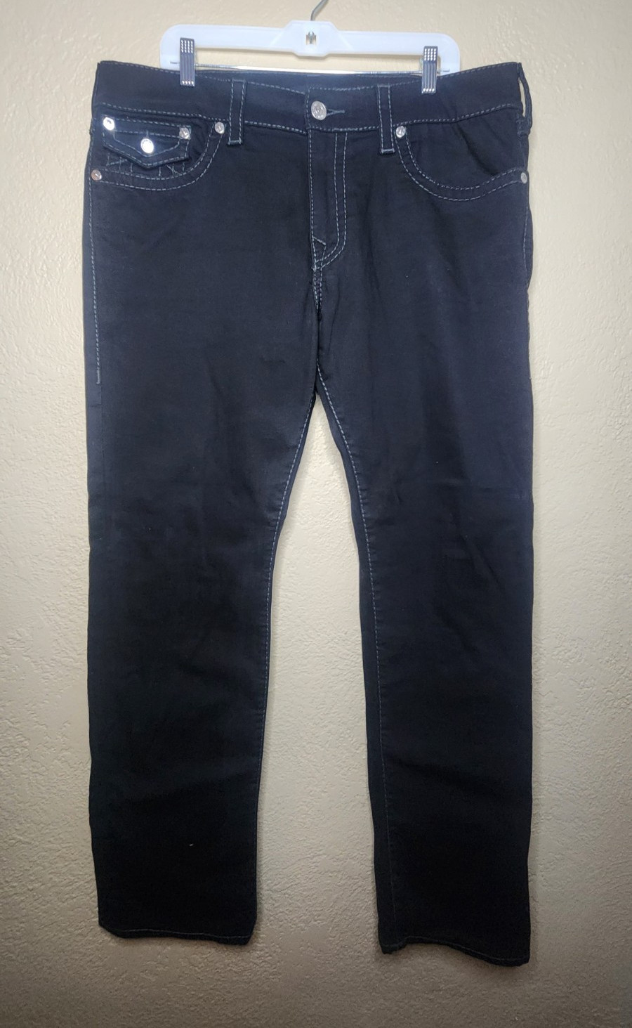 True Religion Ricky Jeans Mens 38×34 Black Relaxed Straight Flap Pocket