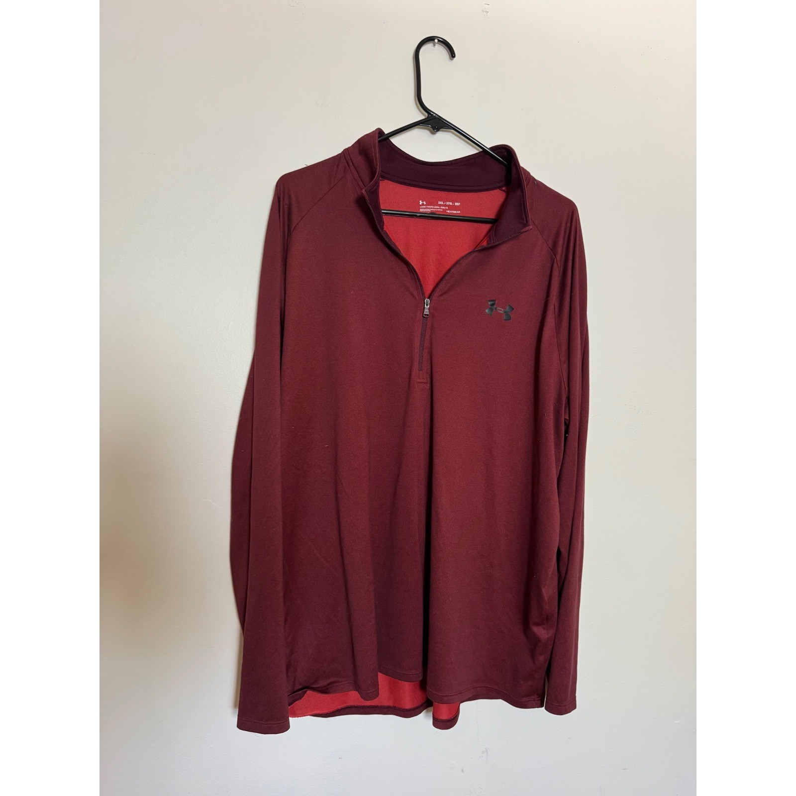 Under Armour HeatGear Mens 2XL Maroon Burgundy Quarter Zip Pullover Long Sleeve