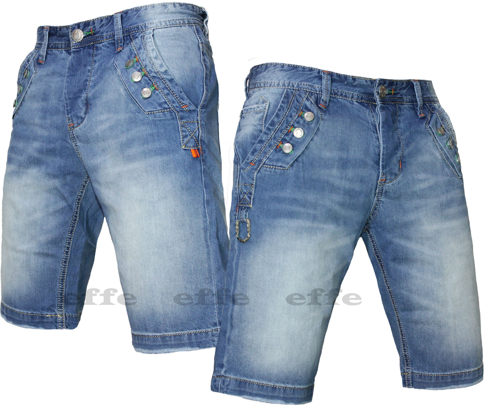 Mens Y.Two DENIM Regular Button Down Jeans Bermuda Shorts Size 42 44 46 48 50