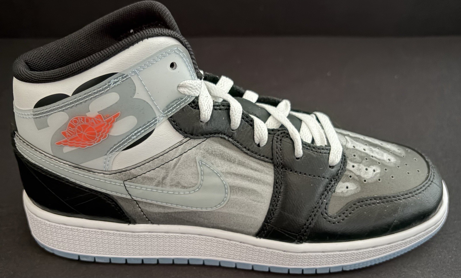Nike Air Jordan 1 Mid SS GS X-Ray Black Ice Blue Sz 6.5y Women 8 New HF3210-001