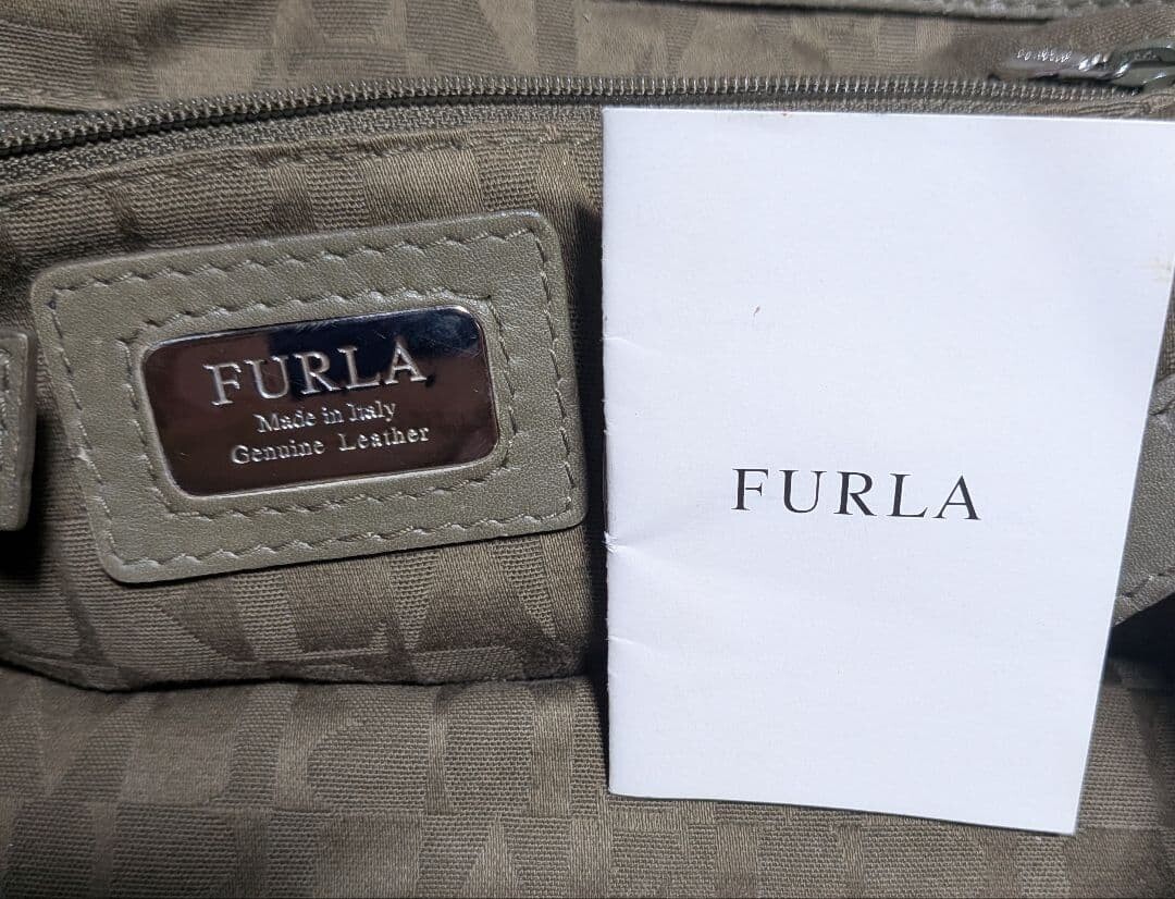 Furla Green Khaki Leather Shoulder Bag Women Double Handle 10.6×8.3×5.1 in