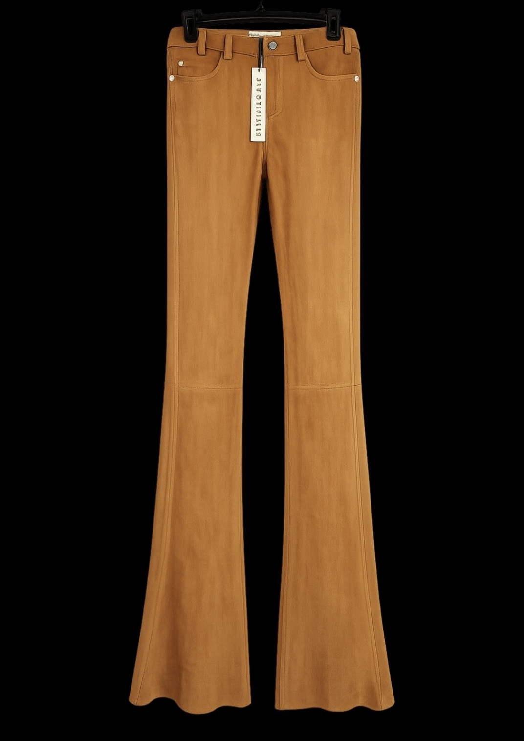 Alice + Olivia Women’s Camel Suede Leather Flare Pants Slim Fit Mid Rise