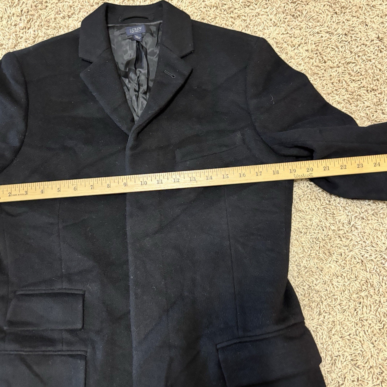 J Crew Coat Mens Small Black Wool Cashmere Mayfair Topcoat Slim Fit Overcoat