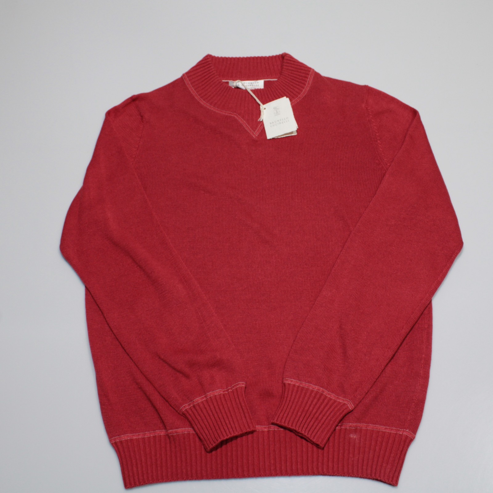 Brunello Cucinelli NWD Pullover Sweater Size 50 (US M) in Red Linen & Cotton