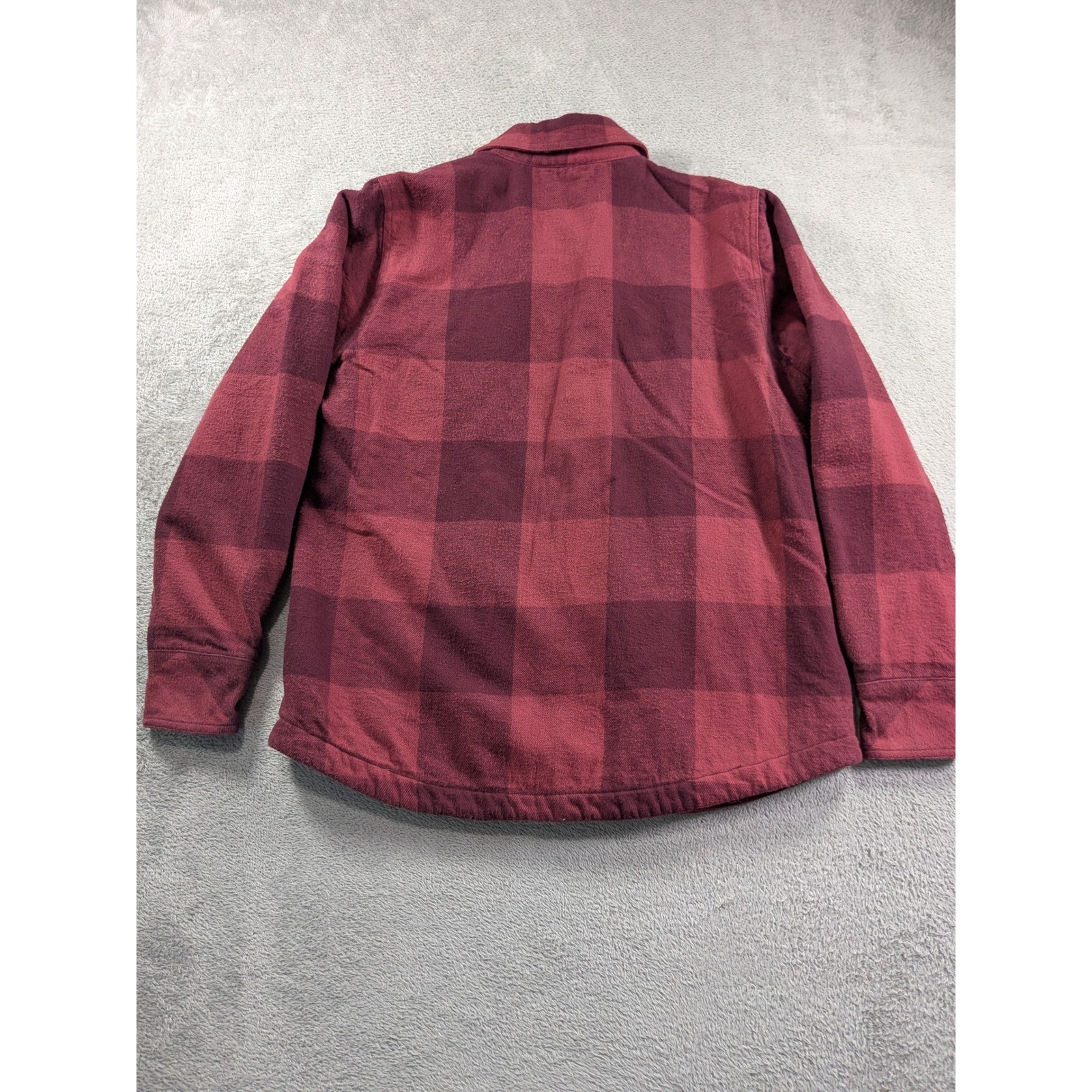 Ariat ReAL Womens L Quilted Flannel Shirt Jacket Burgundy Buffalo Plaid Lined