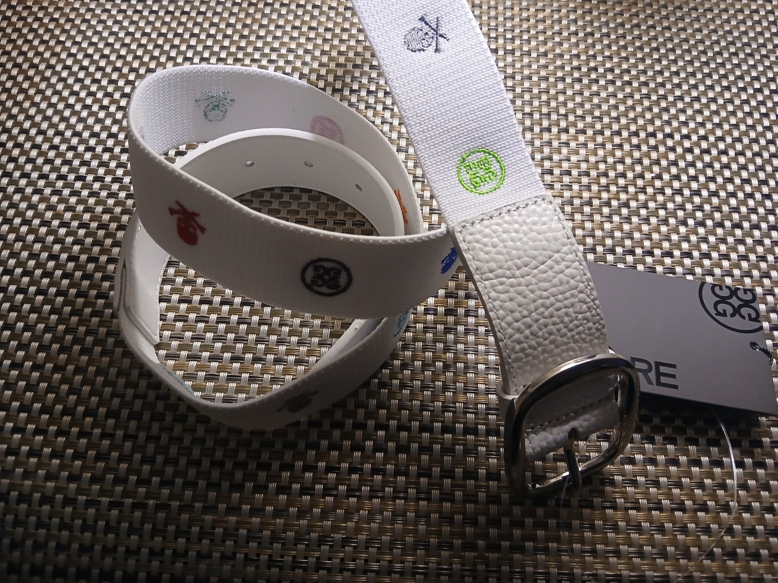 G/FORE Belt Limited Release Embroidered Icon Leather Belt Golf Skull White NWT