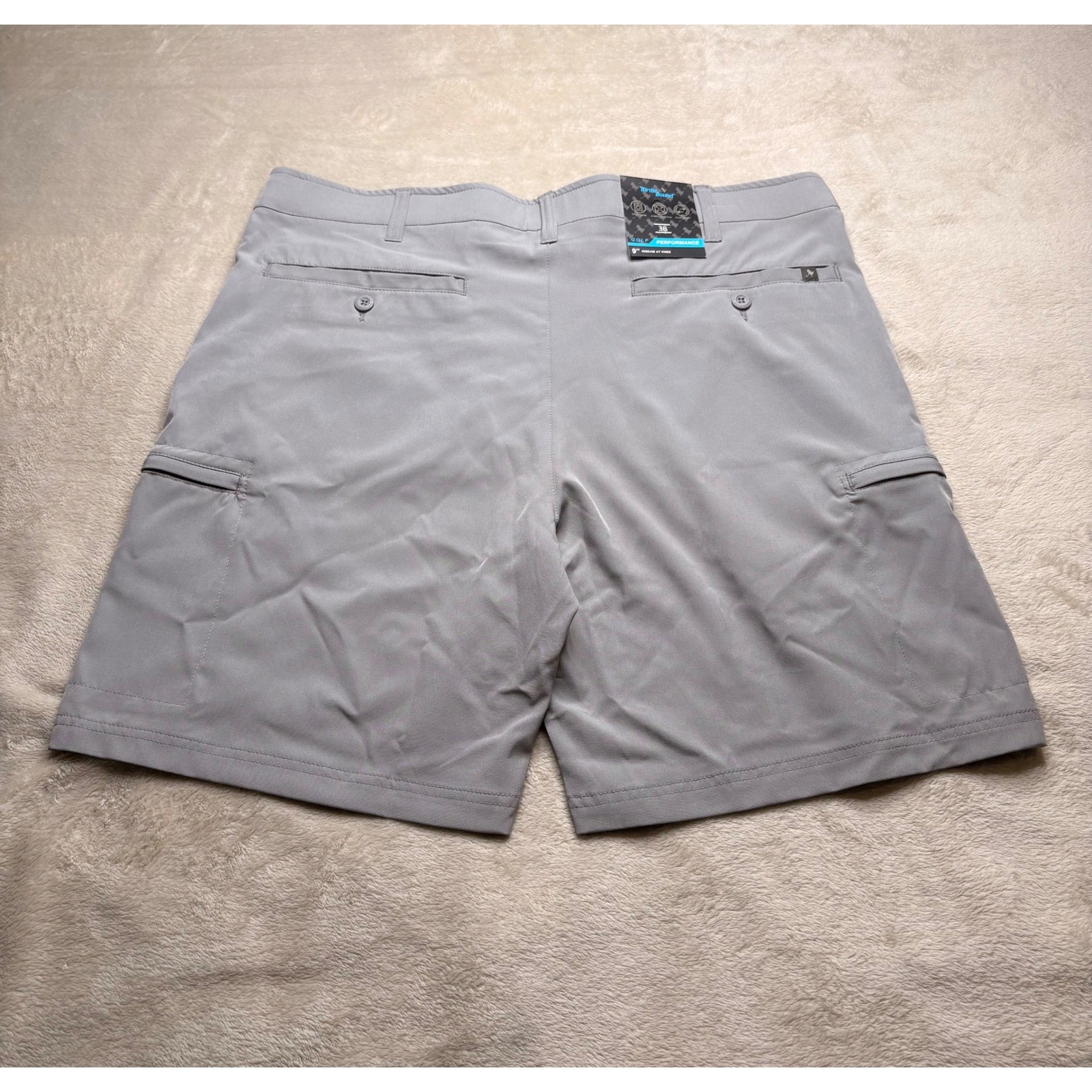 Birdie Bound Performance Golf Shorts Mens 38 Gray 9″ Inseam Cargo 6 Pockets