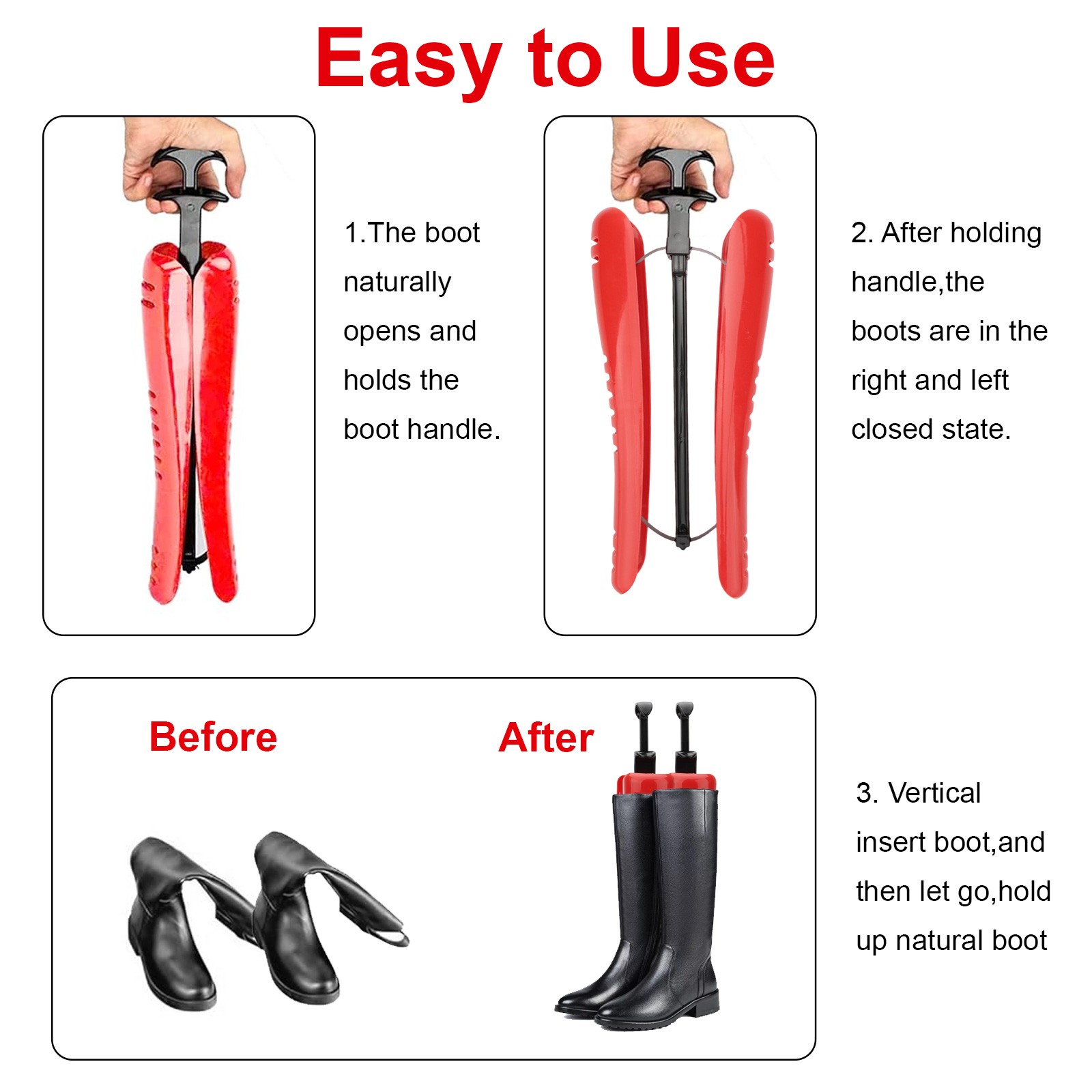 2Pcs Boot Shaper Inserts 12 Inch w/ Adjustable Spring Loaded Vented Leather Boot